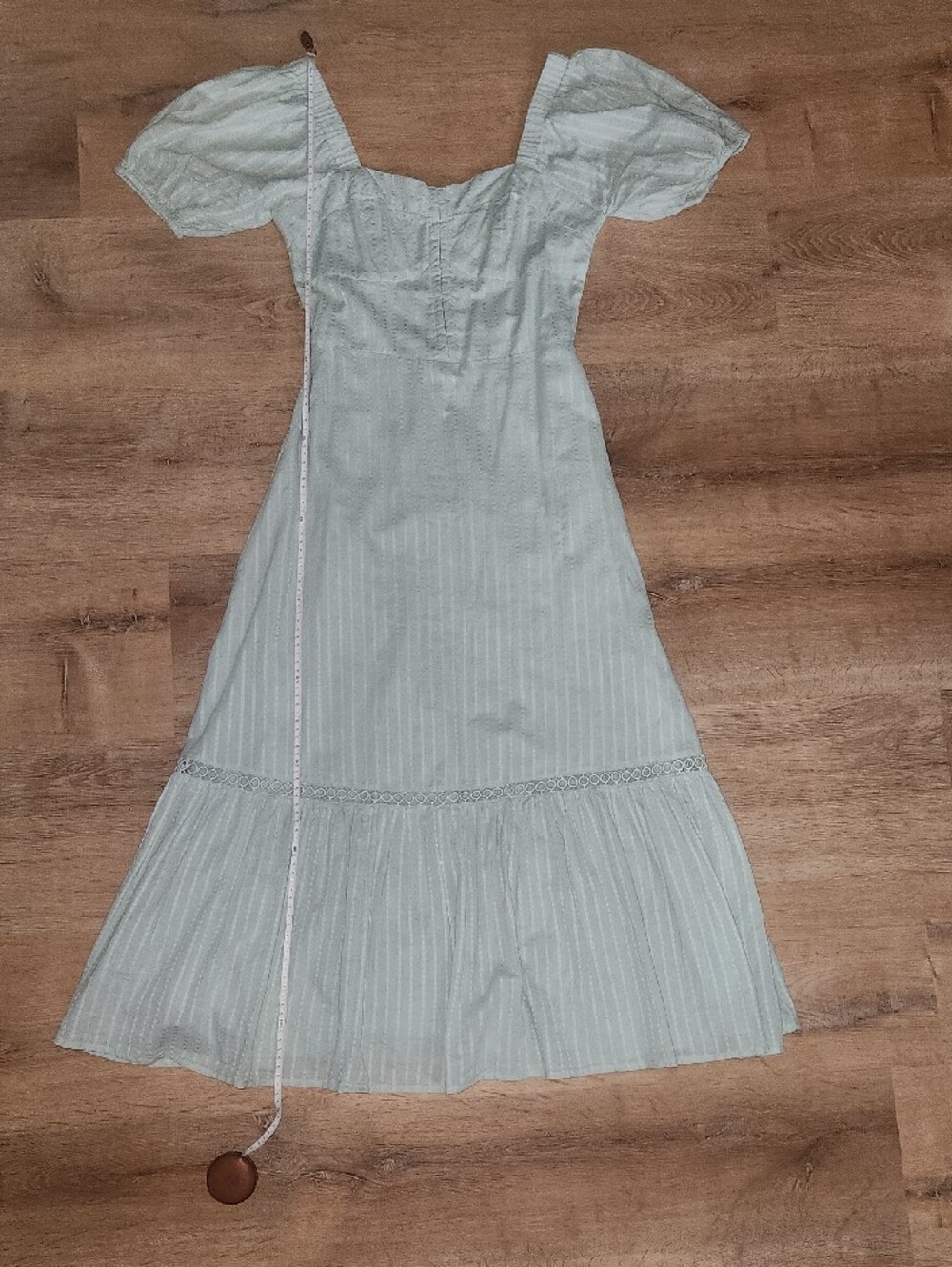 Pale Blue Puff-Sleeve Midi Dress with Ruffled Hem - Picture 2 of 8